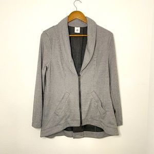 cabi Gray Micro Stripe Drop Off Knit Zipper Jacket Blazer
